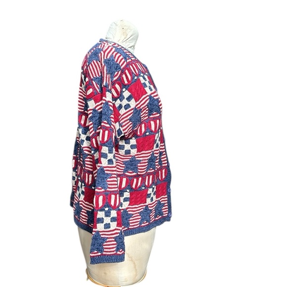 Vintage Talbots Patriotic American Flag Cardigan Embroidered Red White Blue L - Picture 4 of 11